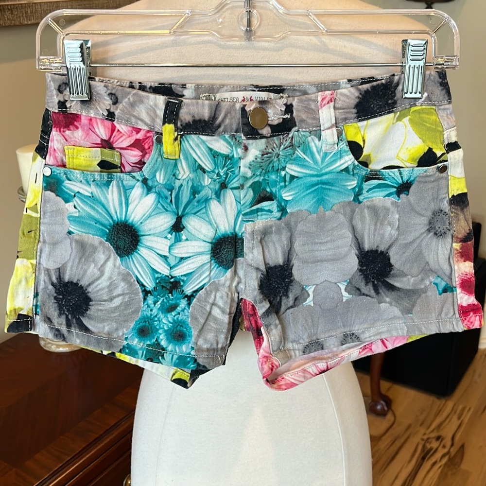 Colorful Bold Chelsea & Violet Floral Denim Shorts